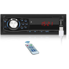 NHOPEEW Single DIN Bluetooth automašīnas stereo iekārta brīvroku zvanīšanai, brīvroku automašīnas radio 1 DIN, USB, TF karte, AUX audio, FM ar tālvadības pulti