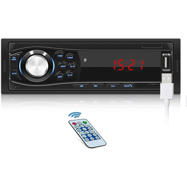 NHOPEEW Single DIN Bluetooth automašīnas stereo iekārta brīvroku zvanīšanai, brīvroku automašīnas radio 1 DIN, USB, TF karte, AUX audio, FM ar tālvadības pulti