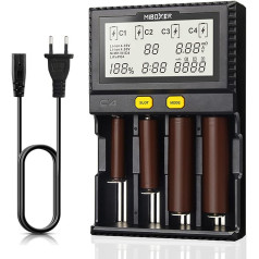 AUKSKY 18650 Battery Charger, Universal Smart Battery Charger with LCD Display for Batteries NI-MH, NI-Cd, AA, AAA, 14500, 18350, 21700, 26650, Li-Ion LiFePO4, RCR123A (Pack of 4) corners)