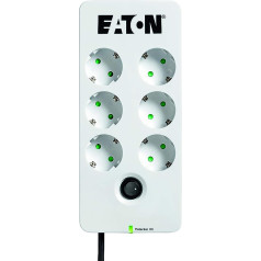 Eaton Multiple Socket / Zibensaizsardzība - Protection Box 6 DIN - Strāvas sloksne ar pārsprieguma aizsardzību (6-way Schuko ligzda, pārslēdzama) - PB6D - Balts un melns