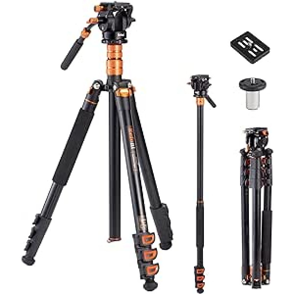 Refoni A145P kompaktais statīvs Monopods ar mini video galviņu, 188 cm alumīnija ceļojumu statīvs ar Arca Swiss saderīgu plati DSLR kamerai, bez spoguļa, kompakta kamera līdz 3 kg