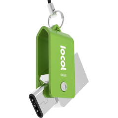 IOCOL Twister USB C Stick 64 GB Dual - 2 in 1 Function > Mini USB 3.0 & Type C < Waterproof & Small - Swivel Swivel Made of Metal Ideal for Key Pendants - 64 GB Flash Drive Memory Stick in Green