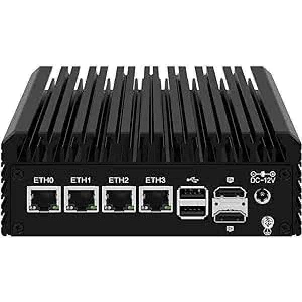 HUNSN Micro Firewall Appliance, Mini PC, pFsense Plus, Mikrotik, OPNsense, VPN, Router PC, Intel Alder Lake-N 12th Gen N100, RJ42, 4 x 2.5GbE I226-V, 2 x HDMI, DP, TF, Type-C , 8G DDR5 RAM, 128G SSD