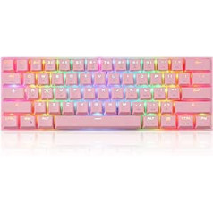 MOTOSPEED 61 taustiņi vadu/bezvadu 3.0 mehāniskā tastatūra 60% RGB LED fona apgaismojuma C tipa biroja/spēļu tastatūra personālajam datoram/Mac/Linux/iPad/iPhone/Viedtālrunim/klēpjdatoram rozā krāsā