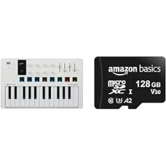 Arturia — MiniLab 3 — universāls MIDI kontrolieris mūzikas producēšanai un Amazon Basics — 128 GB MicroSDXC atmiņas karte ar SD adapteri A2 U3 100 MB/s maksimālais lasīšanas ātrums — melns