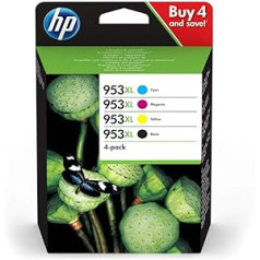 HP 953XL Multipack (melns, sarkans, dzeltens, zils) Oriģinālās liela darbības rādiusa tintes kasetnes priekš HP Officejet Pro 8210, 8710, 8720, 8730, 8740