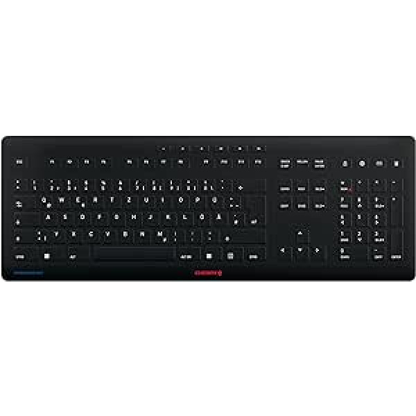 CHERRY Stream Protect bezvadu tastatūra ar noņemamu silikona tastatūras vāciņu, vācu izkārtojums (QWERTZ), plakans dizains, dezinficējams, melns