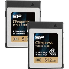 Silicon Power CFexpress Typ B Speicherkarte, 512 GB, bis zu 1800 MB/s Lesen, minimales Schreiben: 820 MB/s, 2er-Pack