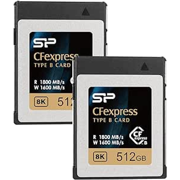 Silicon Power CFexpress Typ B Speicherkarte, 512 GB, bis zu 1800 MB/s Lesen, minimāls Schreiben: 820 MB/s, 2er-Pack