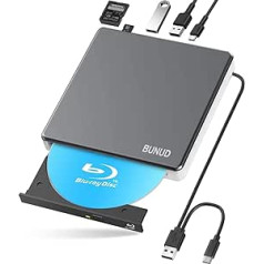 Ārējais Blu-ray diskdzinis USB 3.0 Type-C pārnēsājams CD DVD Blu-ray rakstītājs Plāns Bluray diska rakstītājs Ārējais klēpjdatoram Windows 11/10 Mac MacBook Pro/Air iMac