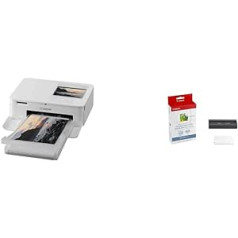 Canon SELPHY CP1500 mini fotoprinteris (druka līdz pastkartes izmēram 10 x 15 cm, USB-C, Wi-Fi, bezvadu) Balts, mazs un KC-18 ir 5 x 5 cm uzlīmju papīrs Selphy printeriem