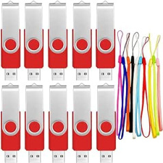 USB Stick 512 MB Pack of 10 Memory Sticks - Small Capacity Metal 512 MB USB 2.0 Memory Sticks Red Pendrive - Rotate Pendrive with Wrist Ropes Flash Drive Promotional Gifts by FEBNISCTE