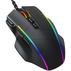 RGB spēļu pele, Dacoity PC Gamer pele ar 8 programmējamām pogām, RGB apgaismojums, regulējams 8000 DPI, ugunsdzēsības poga, USB vadu pele ar ergonomisku dizainu MMO, MOBA vai FPS spēlēm PC/Mac.