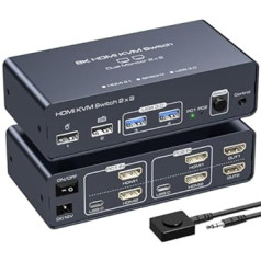 VEDINDUST KVM Switch 2 PC 2 Monitors 8K @ 60HZ 4K @ 120HZ Alumīnija KVM Switch USB C KVM Switches HDMI Common 4 USB Devices Atbalsts kopēšanai un paplašināšanai ar darbvirsmas vadību