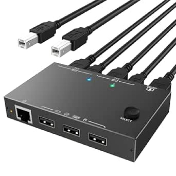 KVM Switch HDMI 2 Port 4K @ 60Hz, ESKEVE KVM Switch 2 PC 1 Monitor Support 100M Ethernet, HDCP2.2, HDMI2.0. KVM slēdži ar 4 USB 2.0 portiem tastatūrai, pelei, U-diskam un printera USB ierīcēm