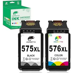 COLORETTO PG-575XL CL-576XL Atjaunotās tintes kasetnes nomaiņa Canon 575 XL 576 XL, kas paredzēta PIXMA TS3550i TS3551i TR4750i TR4751i printerim (1 melns, 1 krāsa) Multipack