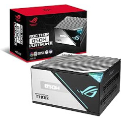 ASUS ROG Thor 850 W Platinum II barošanas avots (Aura Sync RGB apgaismojums, OLED displejs, 135 mm aksiālais tehniskais ventilators ar PWM vadību, 0dB dzesēšana, PCIe 5.0 gatavs)