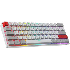 Newmen GM610 60% tastatūra, mehāniskā bezvadu TKL spēļu tastatūra, Bluetooth/C tipa uzlādējama NKRO ar papildu taustiņu uzgali komplektu, RGB fona apgaismojums QWERTY, operētājsistēmai Windows/Mac (sarkans slēdzis)