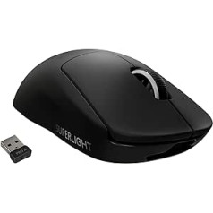 Logitech G PRO X SUPER LIGHT bezvadu spēļu pele ar HERO 25K sensoru, īpaši viegla ar 63g, 5 programmējamām pogām, akumulatora darbības laiks līdz 70 stundām, t.sk. Bez piedevām PTFE pēdas, PC/Mac, melns