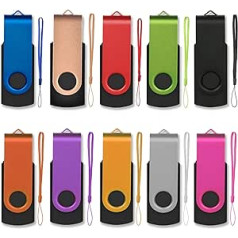 USB zibatmiņas kartes 8 GB, 10 pack, AreTop Memory Stick 8 GB, pagriežams metāla liela ātruma USB 2.0 zibatmiņas disks (10 krāsu)