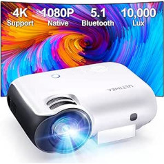 Ultimea projektors Full HD Native 1080P, mini projektors Bluetooth 5.1, 4K atbalsta LED projektoru ar 10000 lūmeniem, 50% tālummaiņu, pārnēsājams āra projektors, kas saderīgs ar TV Stick/klēpjdatoru/HDMI*2/USB*2