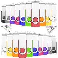 JIUSHARK USB Sticks, 2 GB, Pack of 20, USB Memory Stick, 2 GB Mini USB Stick Key Ring, 20 Pieces Memory Stick USB Set Pendrive 2.0 (Multi-Colour)