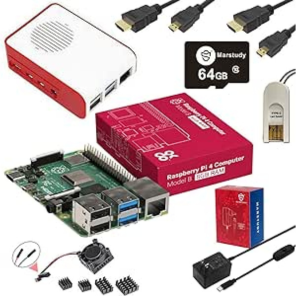 Marstudy Raspberry Pi 4 modeļa B sākuma komplekts — 64 GB izdevums, Raspberry Pi 4B (8 GB RAM) / iepriekš instalēta Raspberry Pi OS