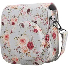 Frankmate Protective Case Compatible with Mini 12 11 9 8 Instant Film Camera with Accessory Pocket and Adjustable Strap, Retro rose, shoulder bag