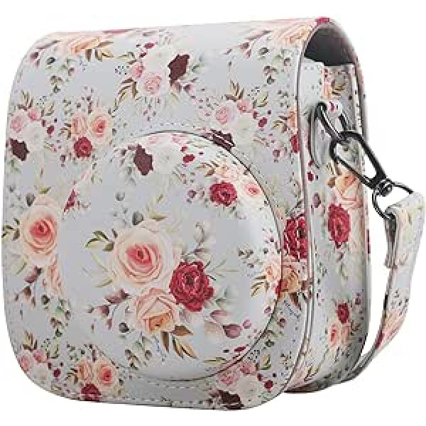 Frankmate Protective Case Compatible with Mini 12 11 9 8 Instant Film Camera with Accessory Pocket and Adjustable Strap, Retro rose, shoulder bag