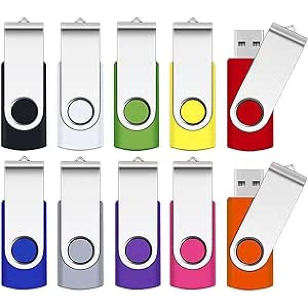 4Go Clé USB, SRVR Lot de 10 Memory Stick Clé USB Multicolour Mémoire Memory Stick Stockage de données USB 2.0 Avec Capuchon Voyant Del