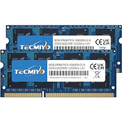 TECMIYO 16 GB DDR3 RAM (2 x 8 GB) DDR3 1333 MHz SODIMM PC3-10600S RAM atmiņa bez bufera bez ECC 1,5 V CL9 2Rx8 Dual Rank 204 kontaktu SODIMM klēpjdatora RAM moduļa jauninājums