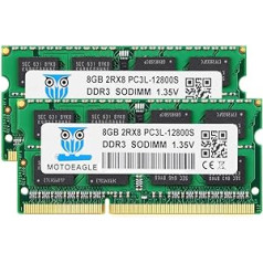 motoeagle DDR3L 1600 MHz SODIMM 16GB komplekts (2x8GB) PC3 PC3L 12800S 8GB 204-Pin unbuffered Non-ECC 1.35V CL11 2Rx8 Dual Rank Piezīmjdatora atmiņa