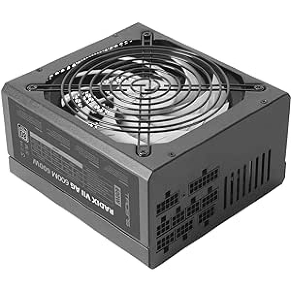 Tacens Radix VII AG 600, pilnībā modulārs 600 W ATX barošanas avots, 80 Plus sudrabs, 87% efektivitāte, 140 mm FDB ventilators ar AI-RPM tehnoloģiju, japāņu kondensatori 105º, melns