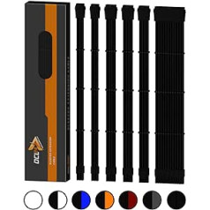 dcl24.de 30 cm Sleeved Cable PC Extension Kit Black for Power Supply, GPU/CPU, PSU Cable Extensions with Cable Combs, Sleeved Cable PC Cable Mod Kit