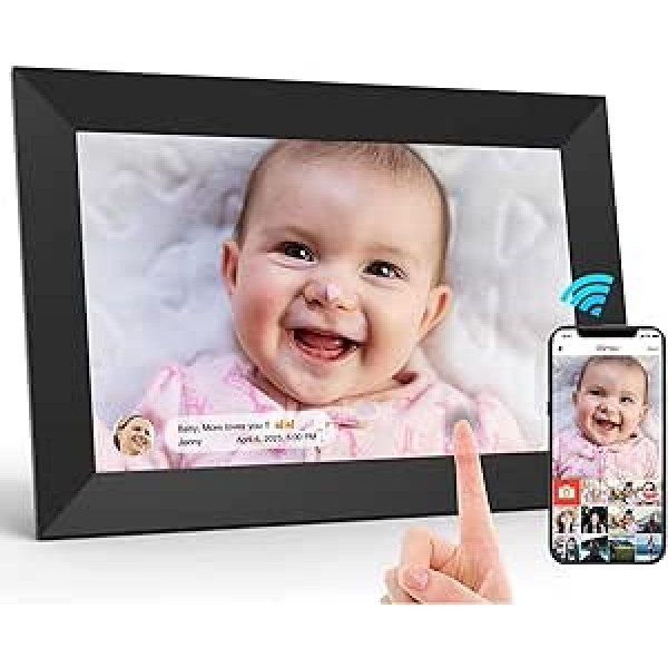 TEKXDD Digitaler Bilderrahmen, 10,1 Zoll, WiFi, IPS, skārienekrāns, Smart Cloud verbunden ar 16 GB brīvu, jums ir Sie Fotos über Frameo App, einfache Einrichtung zum Teilen von Photos und Videos