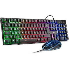 Rii Gaming RK108 RK100+ LED aizmugurgaismota tastatūra un spēļu pele, regulējama jutība līdz 3200 DPI