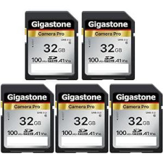 Gigastone 32GB SDHC atmiņas kartes kamera Pro Series 5 kartes Ātrums līdz 100 MB/s Savietojams ar Canon Nikon Sony videokameru A1 U1 V10 UHS-I Class 10 Full HD video