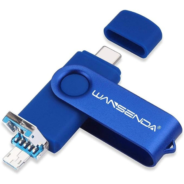 WANSENDA TC109 USB C Flash Drive 3 in 1 Micro USB Flash Drive USB 3.0 OTG Type C Flash Drive Metal USB Type C Flash Drive for Windows Mac OS Smartphone Android (128G, Navy)