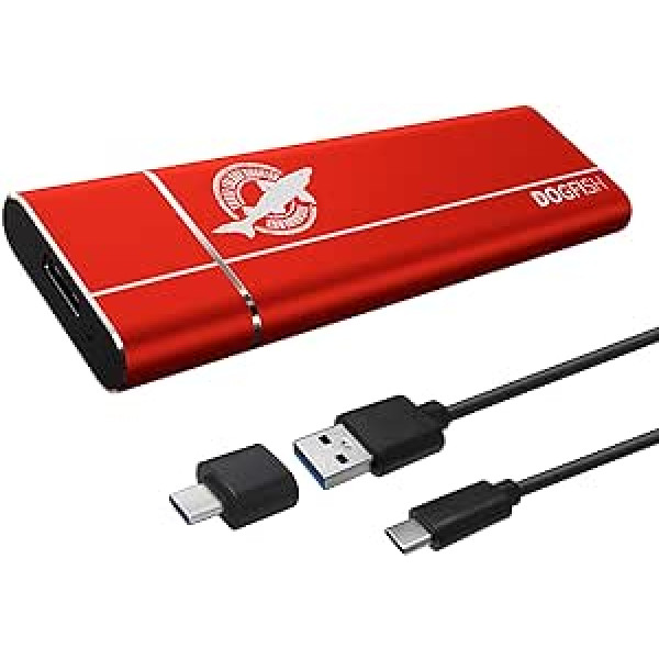 Dogfish portatīvais ārējais SSD 512 GB Ngff 2242/2260/2280 sarkans alumīnija USB 3.1 C tipa īpaši vieglais ārējais SSD pārnēsājamais mini cietvielu disks operētājsistēmai Mac Windows Android Linux