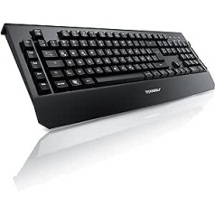 Titanwolf — vadu tastatūra, USB ports, spēļu tastatūras pastiprinātājs, taustiņu apgaismojums, programmējams ar 5 makro taustiņiem, integrēts multivides centrmezgls, vācu QWERTZ izkārtojums, melns