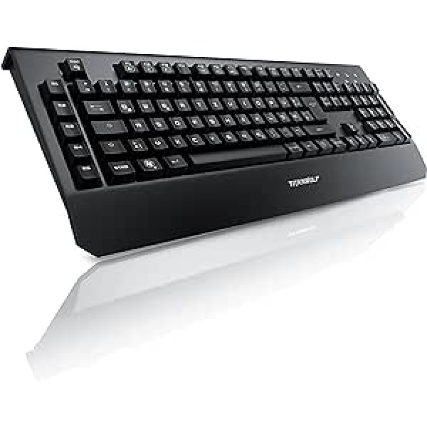 Titanwolf — vadu tastatūra, USB ports, spēļu tastatūras pastiprinātājs, taustiņu apgaismojums, programmējams ar 5 makro taustiņiem, integrēts multivides centrmezgls, vācu QWERTZ izkārtojums, melns