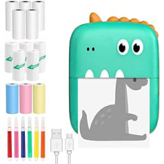FGJCJ mini dinozauru printeris, mobilais fotoprinteris viedtālrunim, pārnēsājams Bluetooth termoprinteris ar 13 papīra ruļļiem, bērnu dzimšanas dienai, saderīgs ar tālruni un planšetdatoru, zaļš A8