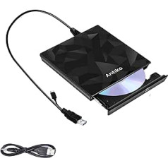 Antika External DVD Drive Portable CD DVD Burner External Rewriter Reader DVD/CD +/-RW Drive for Laptop Desktop with Win7/Win8/Win10/MacPro/Macbook/OS/XP (Type C Black)