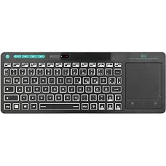 Rii Bluetooth tastatūra ar skārienpaliktni (Bluetooth 5.0 + 2.4G bezvadu), mini tastatūra, apgaismota ar 2 LED aizmugurgaismojumu (vācu izkārtojums, melns)