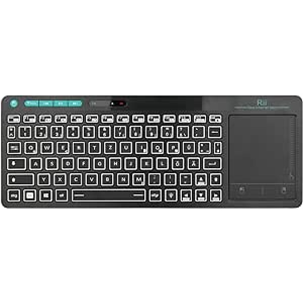 Rii Bluetooth tastatūra ar skārienpaliktni (Bluetooth 5.0 + 2.4G bezvadu), mini tastatūra, apgaismota ar 2 LED aizmugurgaismojumu (vācu izkārtojums, melns)