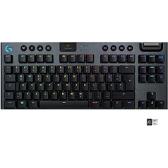 Logitech G915 LIGHT SPEED TKL bezvadu mehāniskā spēļu tastatūra bez ciparu tastatūras, taustāms GL-pogas slēdzis ar zema profila LIGHTSYNC RGB, īpaši plāns, akumulatora darbības laiks 40+ stundas, QWERTY izkārtojums