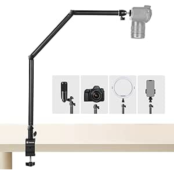 TARION Overhead Tripod Camera Table Tripod Clamp Tripod Flexible Articulated Arm Table Mount with 3/8 Inch Thread and 3/8 Inch to 1/4 Inch Screws Adapter for DSLR Cameras Ring Light Projector