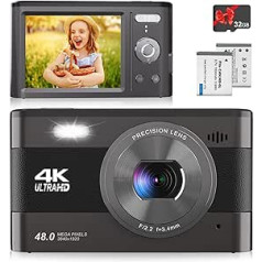 4K kamera, Vmotal 48MP Photo/4K Fps HDVideo/2,8 collu ekrāns/18x tālummaiņa, kompakta digitālā kamera ar SD karti, kamera bērniem/bērniem/pusaudžiem/studentiem/iesācējiem