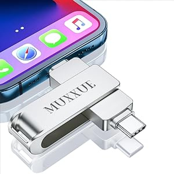 MUXXUE iPhone USB Stick 3 in 1, USB Stick iPhone 128 GB, iPhone Memory Stick for iPhone, iPad, USB C Android Mobile Phone, PC, Tablet, Computer, One Click for Backing Photos/Videos