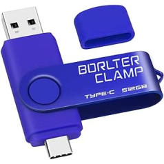 BorlterClamp Type C USB Stick 512 GB, 2 in 1 OTG Memory Stick USB 3.0 Double Port USB C Flash Drive for Android Smartphone Samsung S10/S9/S8, Huawei, Tablets and Computers (Blue)